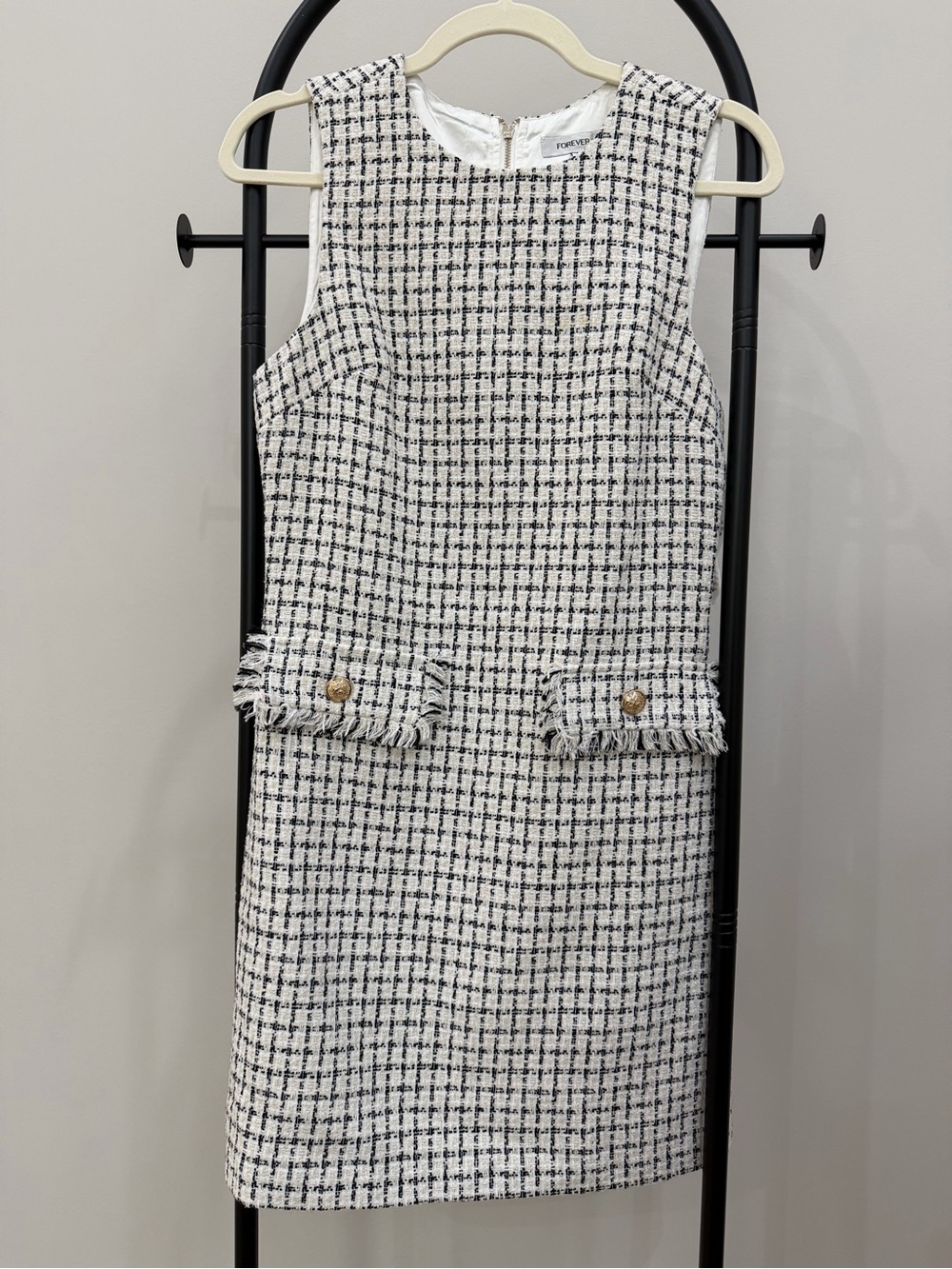 Forever New White and Black Tweed Mini Dress